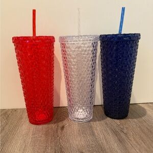 Patriotic Diamond Textured Tumblers with Lid and Straw- Set of 3- 27 oz- NWT